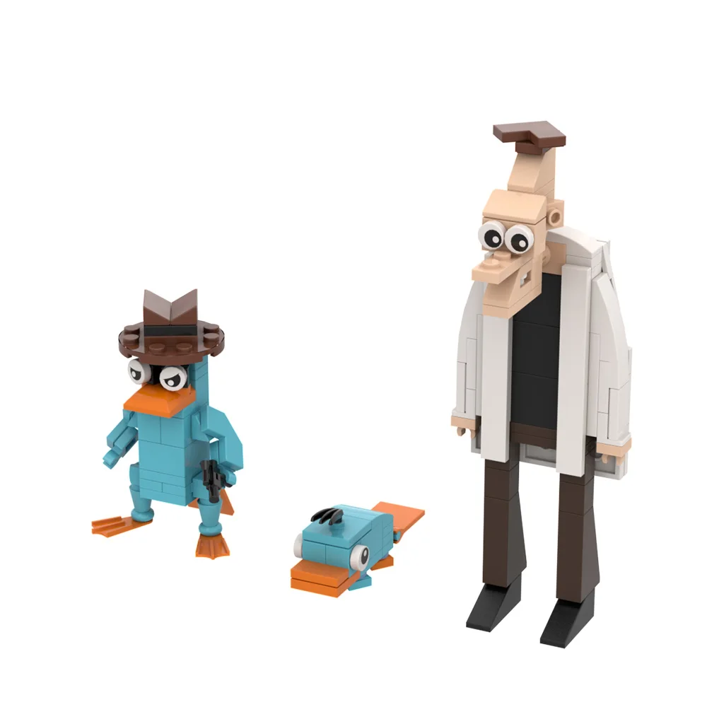 MOC Phineas and Ferb Building Blocks Model Perry the Platypus Dr. Heinz Doofenshmirtz Figure Bricks Assembly Toys Kids DIY Gifts