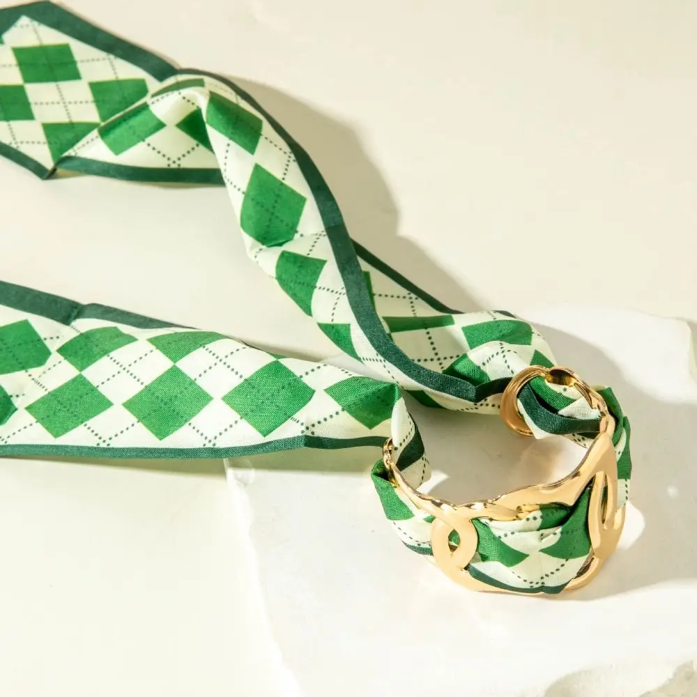 Leopard Print Silk Scarf Cuff Bangles Polka Dot Ribbon-Wrapped Geometric Open Bangle Minority Design Adjustable