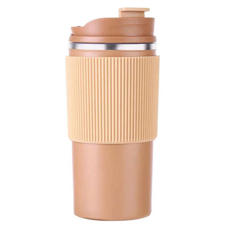 ABLN-Caza de café Taza de viaje con agarre de silicona resistente al calor de doble pared, tazas portátiles ecológicas con tapa a prueba de fugas