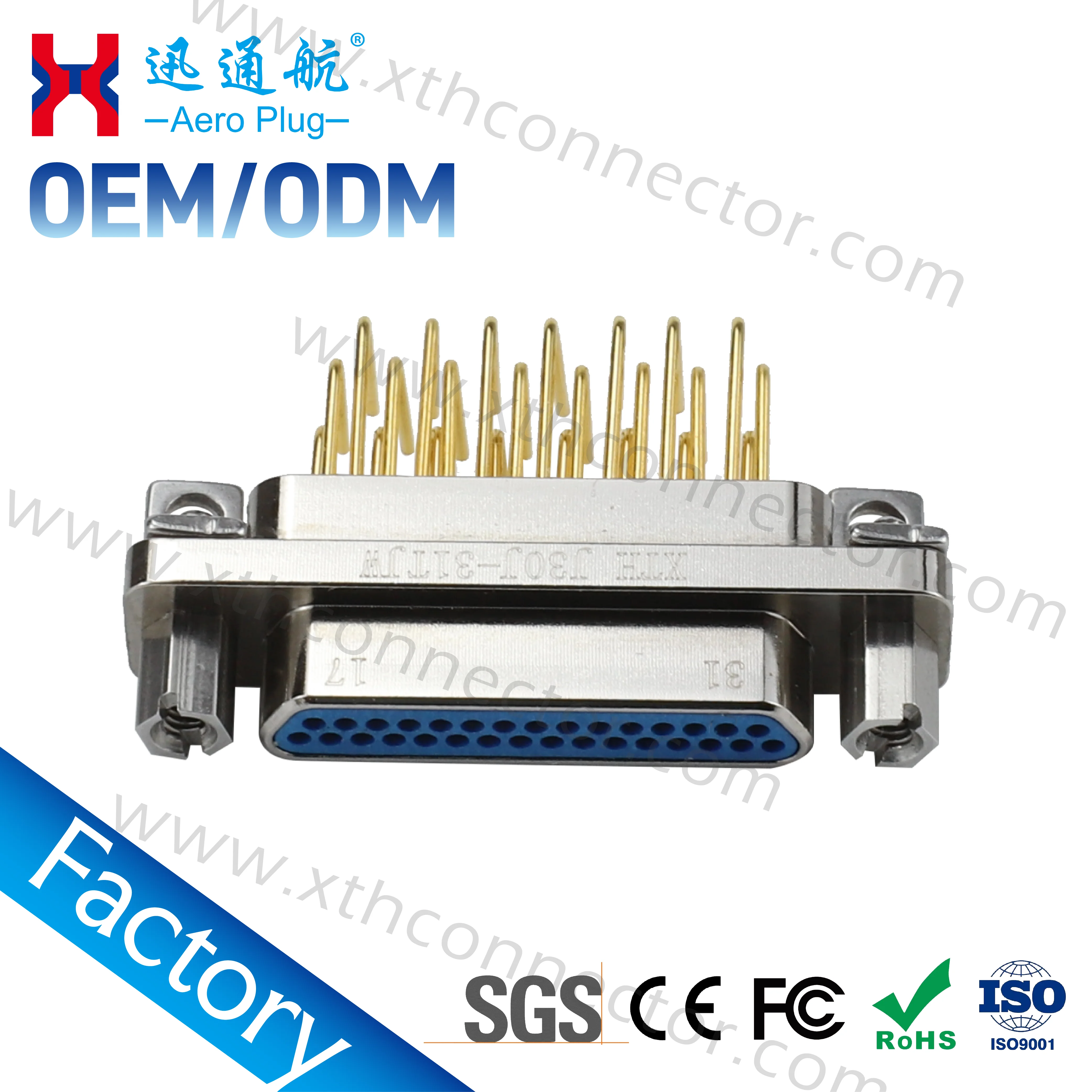 J30J-31TJW/ZKW 31-Pin Micro-D Connector – 90° Right-Angle Horizontal PCB Mount Rectangular Aviation Connector (Male Plug)