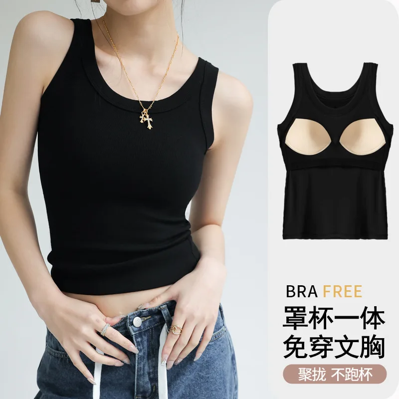 

Womens Round Neck Summer Top Solid Crop Tops Slim Fit Camisole Racerback Vest