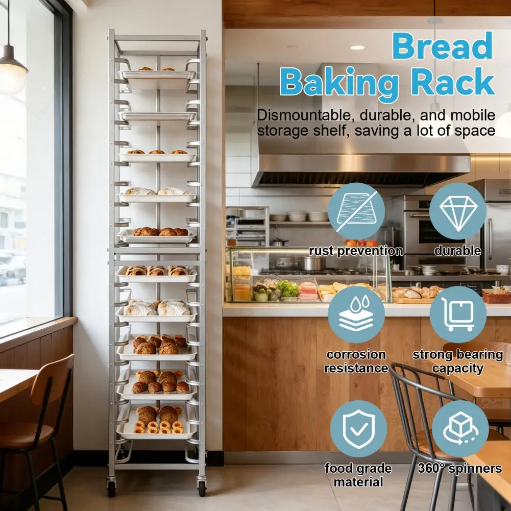 20-Tier Stainless Steel Baking Rack With Wheels, Commercial Pan Trolley, Movable & Detachable Bakery Stand For Oven Bread Pastry