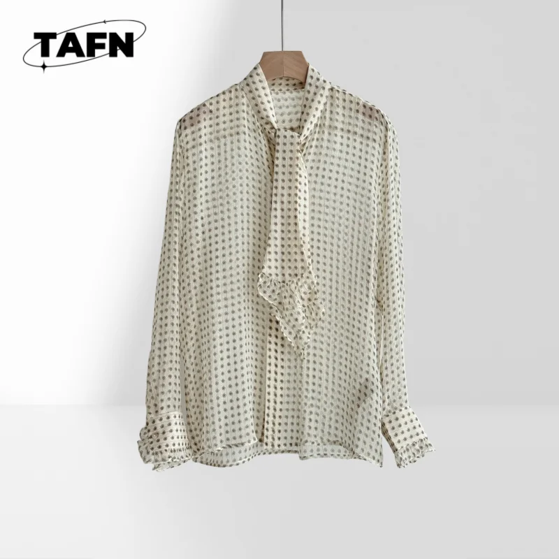 

Mini Cashew Silk Shirt Women's Ruffle Collar Shirt Office Long Sleeve Blouse Ladies Office Blouse Solid Color V-Neck ShirtAH0176