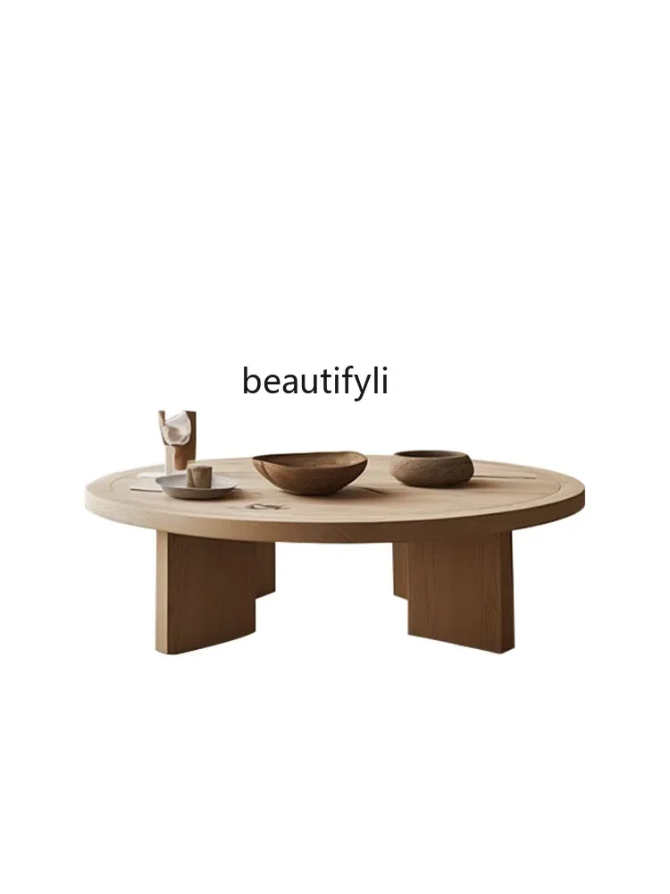 

Q181 Japanese-Style Simple Living Room Home Solid Wood Coffee Table B & B Club Nordic Log round Low Table Coffee Table