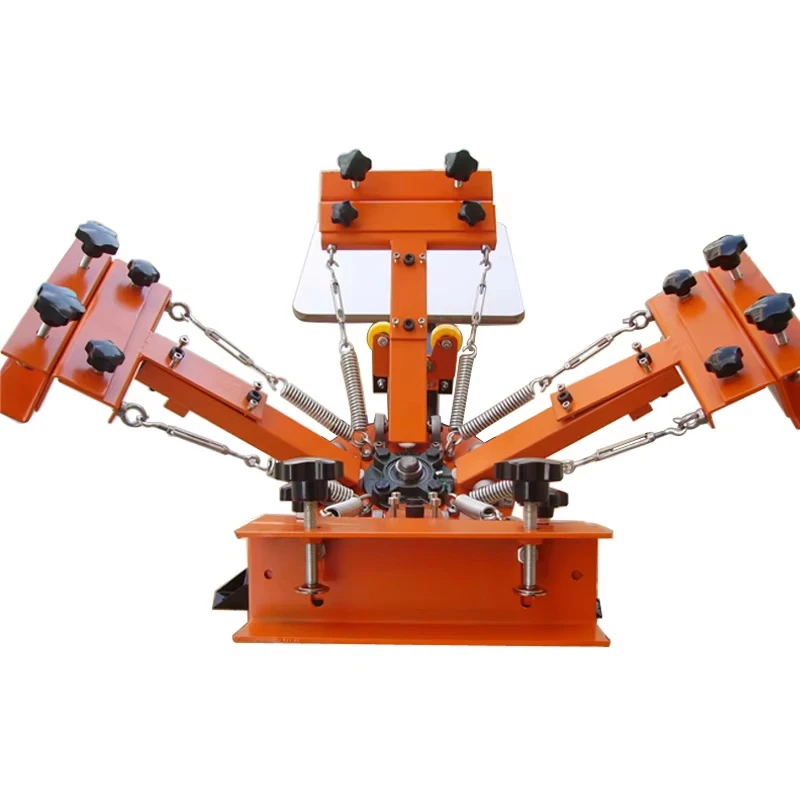 آلة طباعة الشاشة الحريرية تي شيرت دائري 4 ألوان 2 محطة طابعة شاشة يدوية