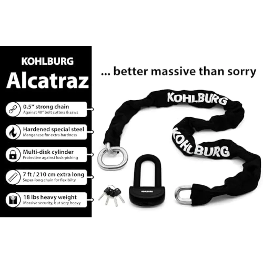 18 lbs Massive Motorcycle Security Chain Lock 7 ft Long with Highest German Security Level 10plus of 10 Heavy Duty Steel Chain