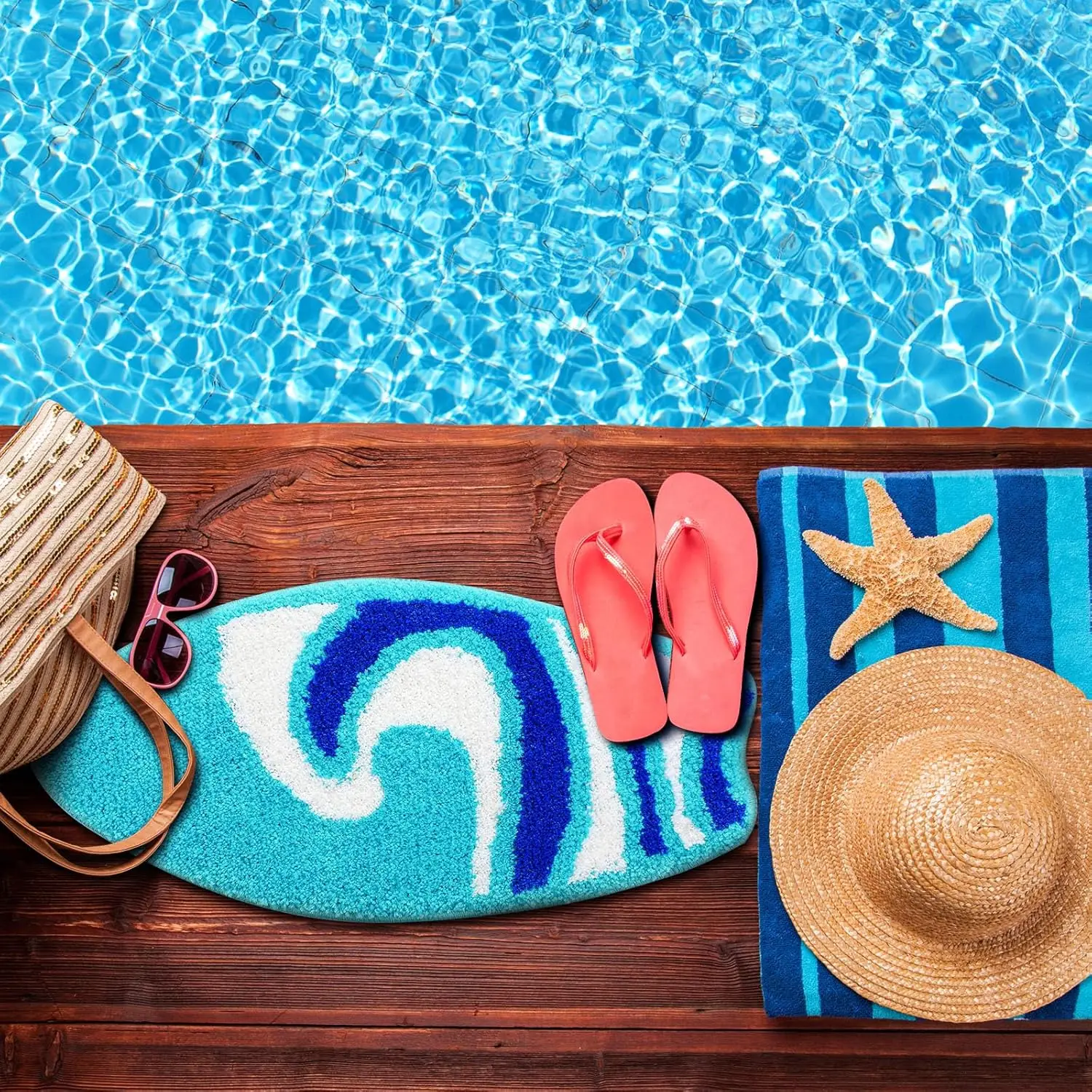 VIKAMA Summer Surfboard Design Mat, Anti-Slip And Dirt-Resistant, Home Decoration Carpet In The Entrance, Bathroom And Kitchen