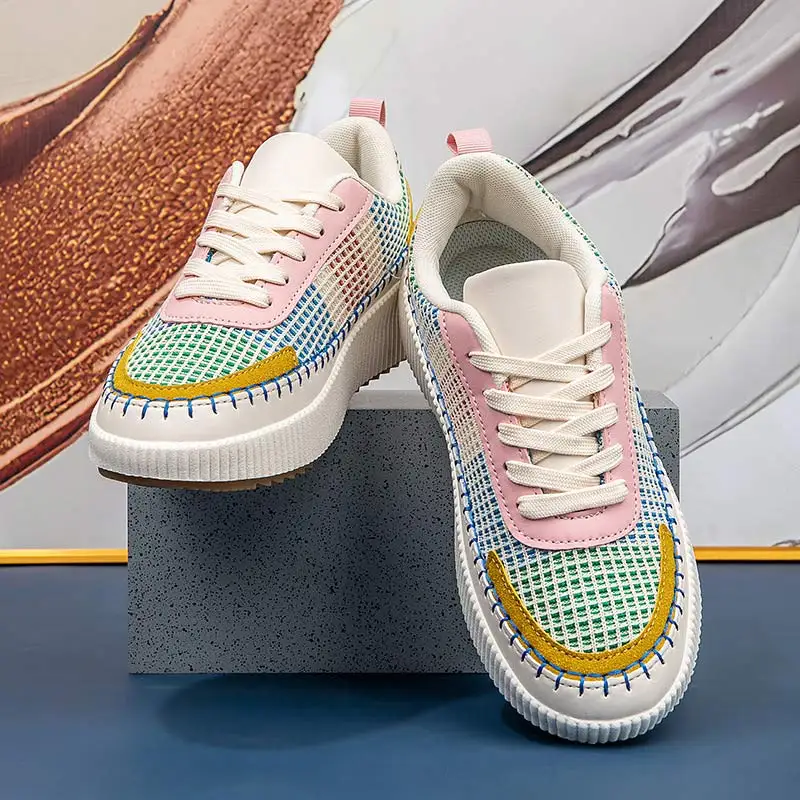 

European American fashion women's casual sports shoes thick-soled woven outdoor sneakers running shoes large-size women's shoes