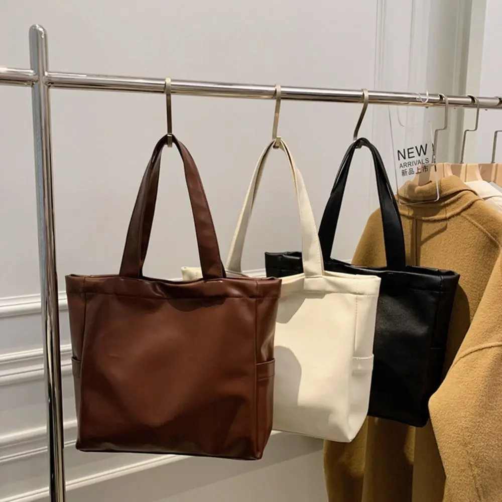 

Magnetic Buckle PU Leather Tote Bag Vertical Square Solid Color Large Capacity Handbag Versatile Comfortable Handle