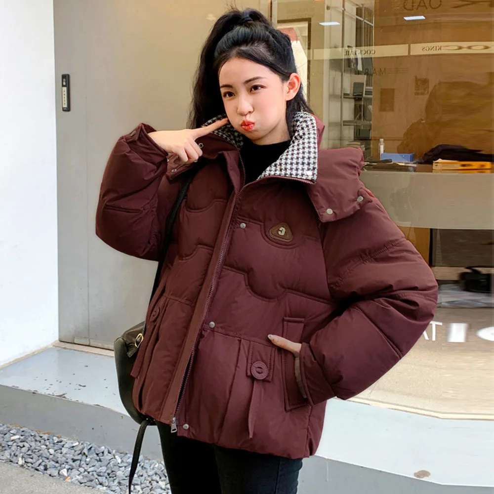 Korean Hooded Women Cotton Coat Short Loose Casual Parkas 2024New Fashion Winter Puffer Jacket Casual Down Female Warm Outerwear