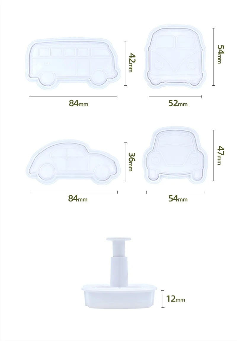 New 3D 4pcs Car Vehicle Bus Cookie Stamp Press Type Frosting Biscuit Cutter Cake Mold Baking Tool Mould Fondant Muffin Chocolate