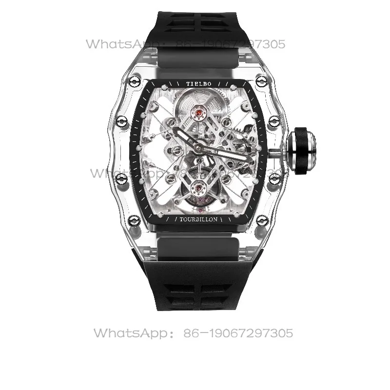 Manual Tourbillon Crystal Case Men's, Hollow Waterproof Watch