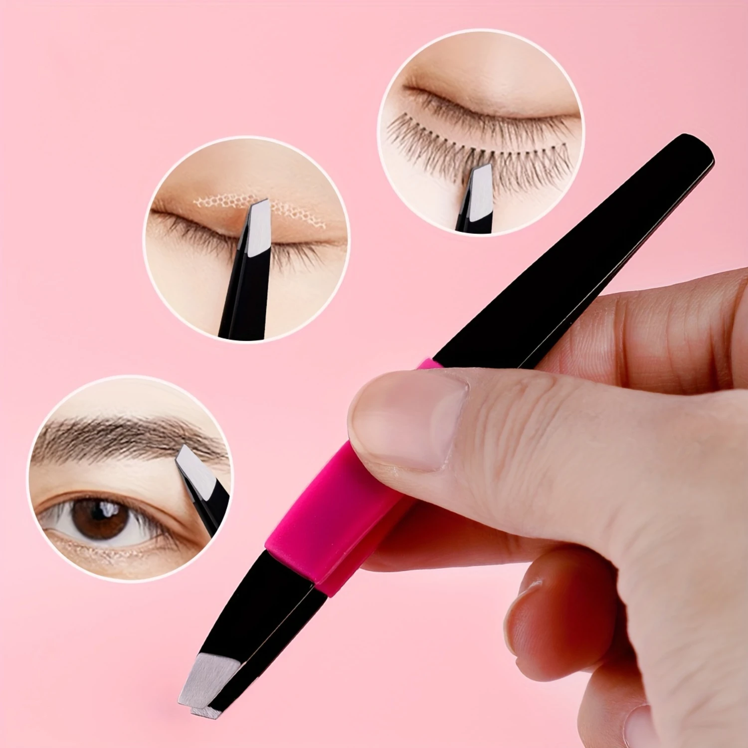 1pc Slanted Precision Eyebrow Tweezer - Ergonomic Non-Slip Silicone Grip, High-Quality Stainless Steel, Precise Slanted Tip for 