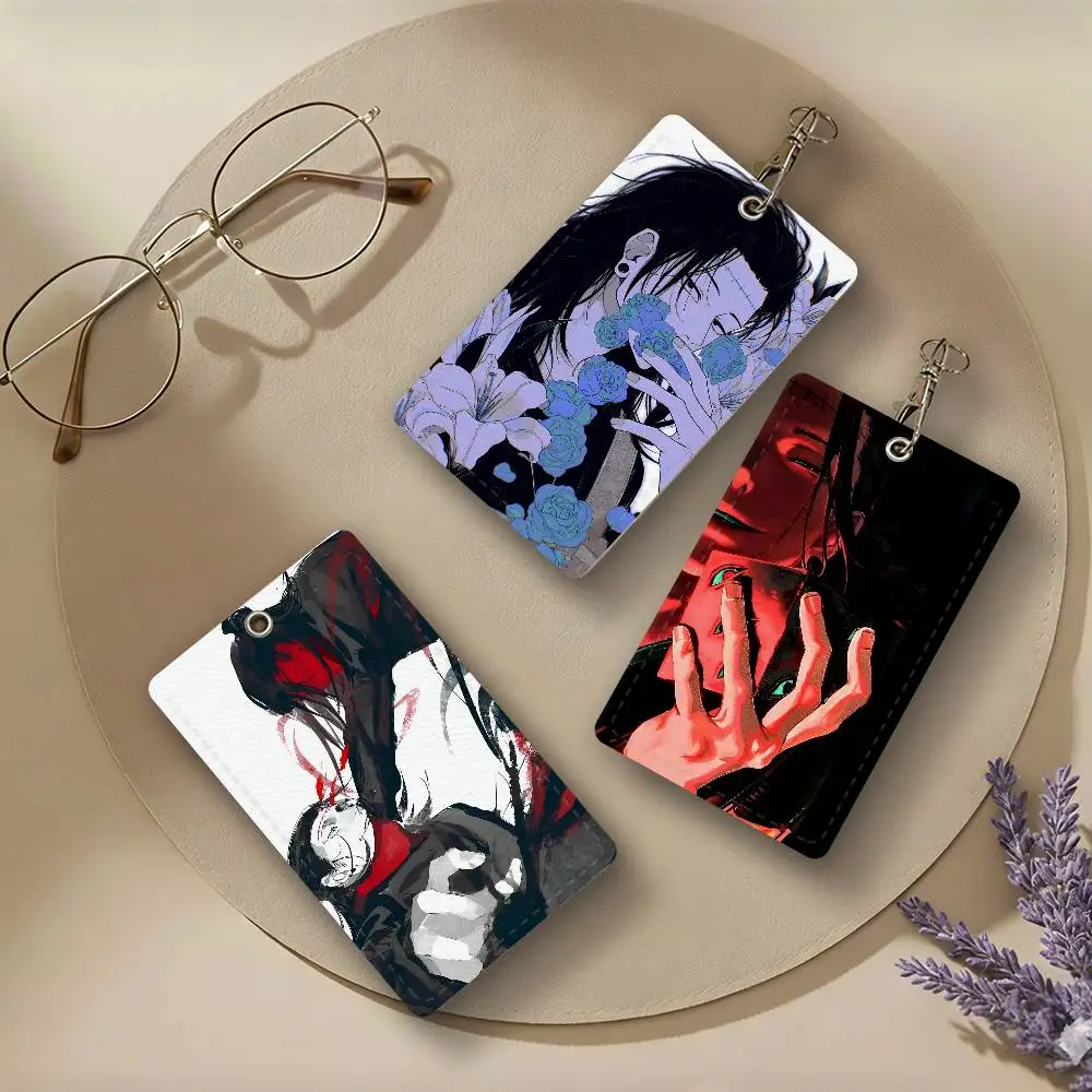 Anime Kenjaku PU Leather Card Holders Anti-lost Student ID Protective Cover Cases Campus Access Cards Key Chain