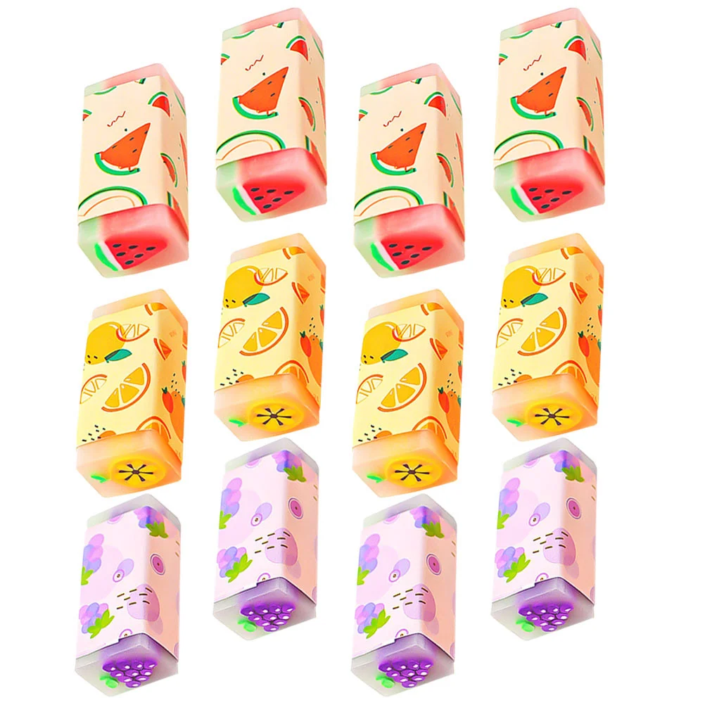 

12Pcs Fruits Printed Cartoon Erasers Mini Portable Pencil Erasers School Students Stationery Supplies Cartoon Eraser