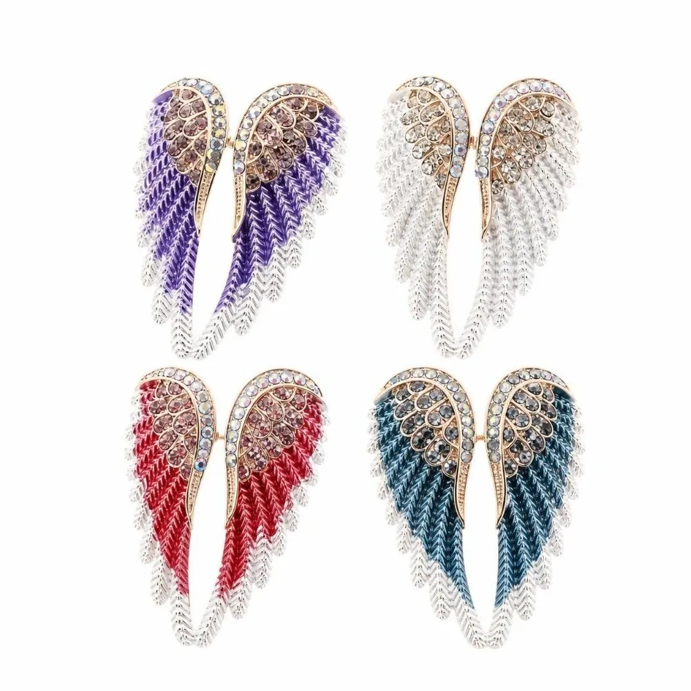 Elegant Sparkling Rhinestone Angel Wings Brooch Angel Wings Design Hand-Made Enamel Brooch Pin Lapel Pin Brooch Women
