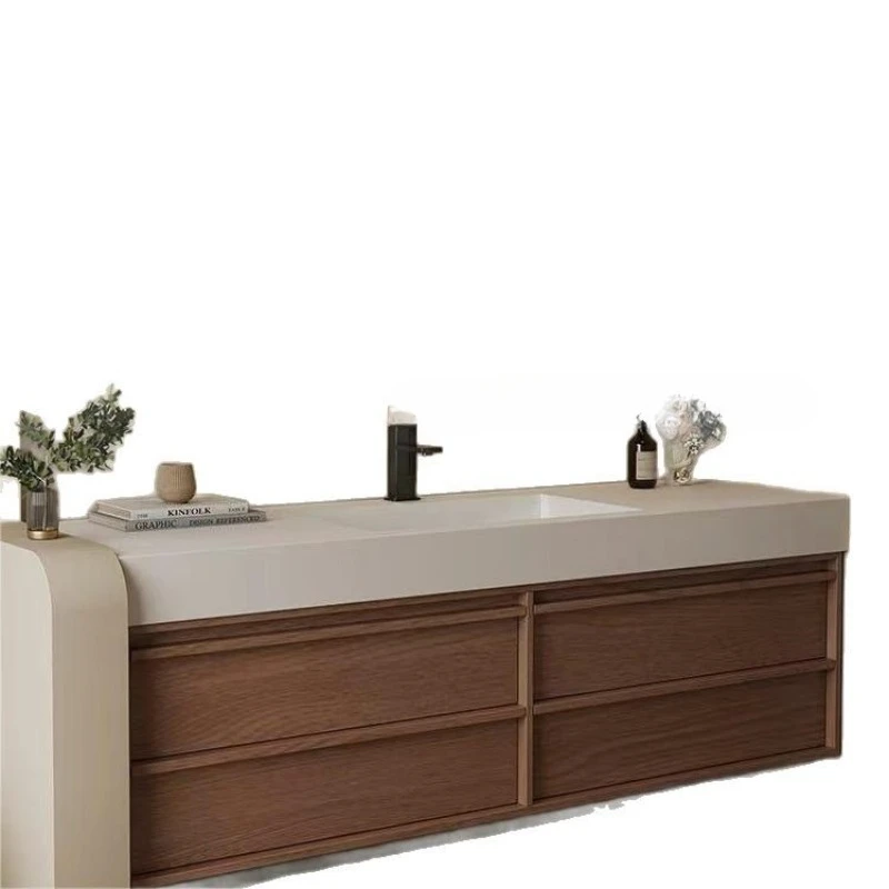 

Vintage medieval style Corian integrated basin bathroom cabinet combination bathroom rock slab washstand hand and face pool