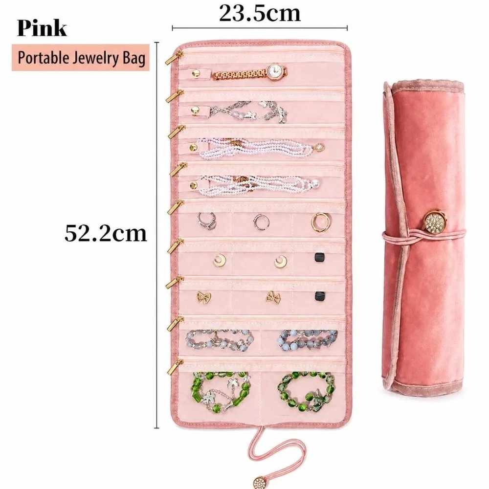 Velvet Jewelry Storage Bag Portable Foldable Jewelry Case Multi Compartment Jewelry Roll Organizer