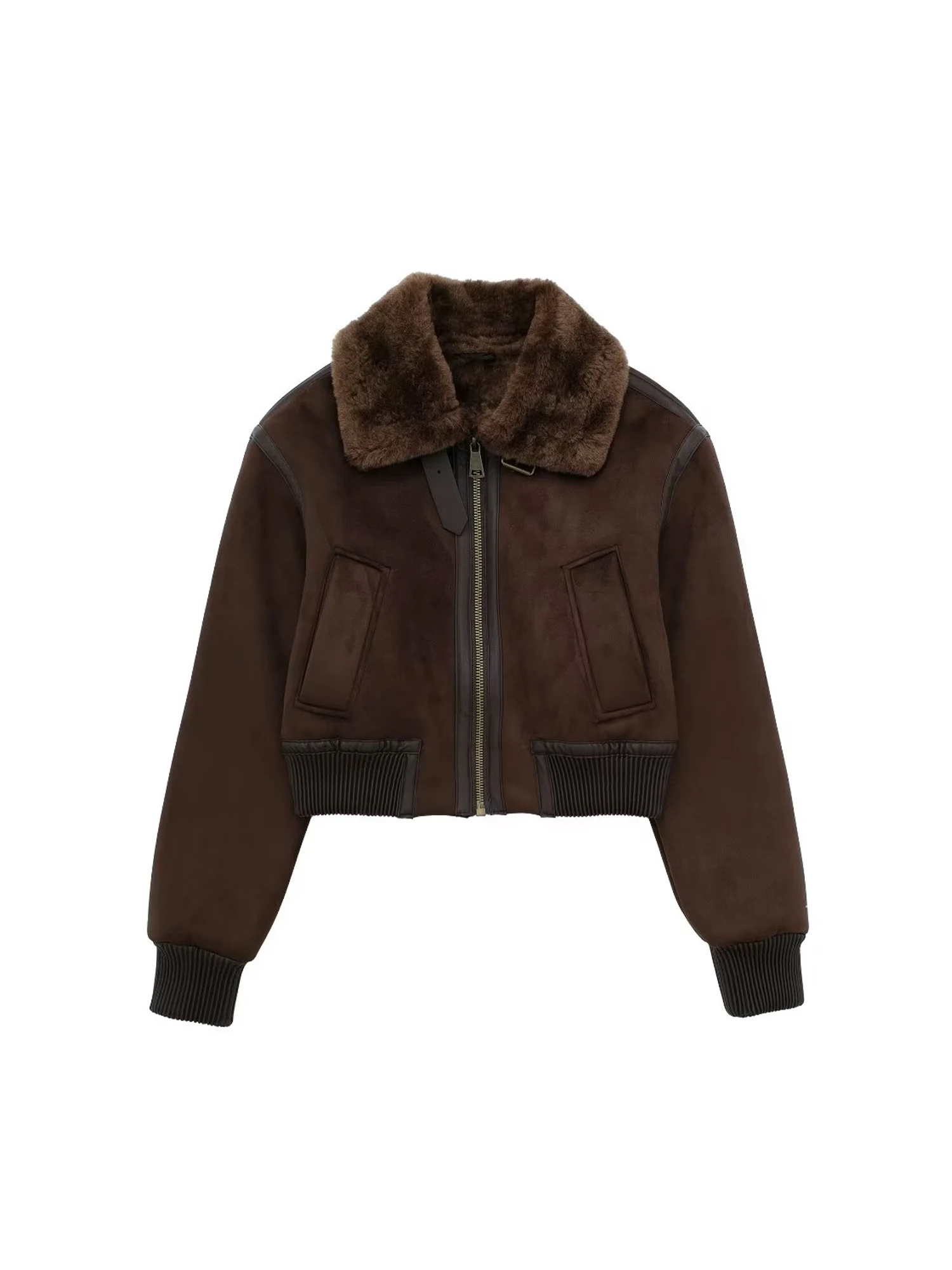 

Women Brown Autumn Fur Jacket Coat Harajuku Warm Thicke Long Sleeve Suede Leather Jacket Vintage 2000s Emo Outerwear Winter 2025