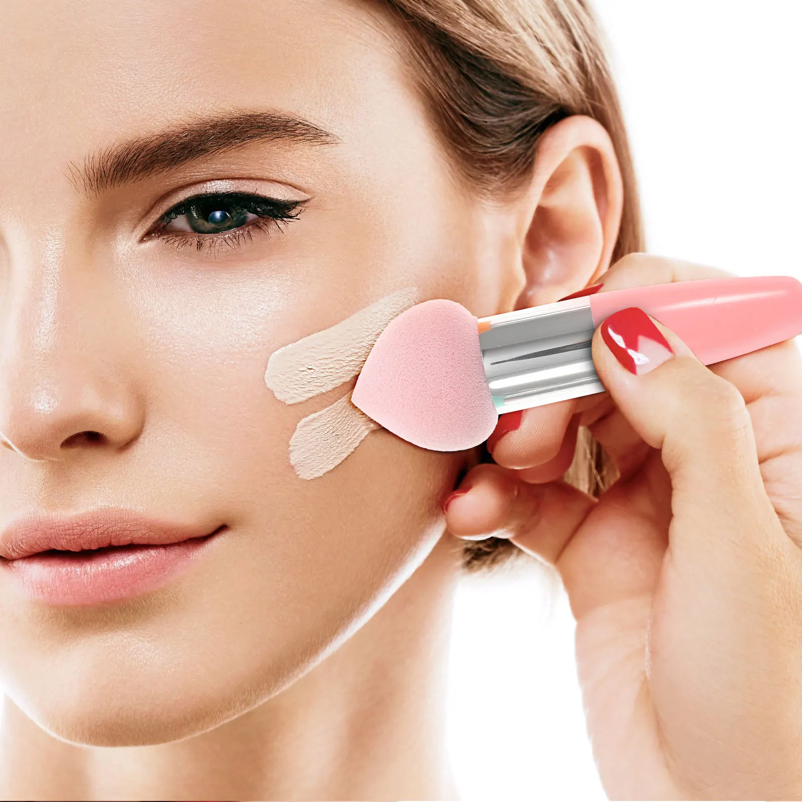 Ensemble d'éponges en forme de gouttelette d'eau, peau rouge et bleue pour crème liquide, fond de teint, correcteur, maquillage pour le visage et les yeux, outils essentiels, 3 pièces