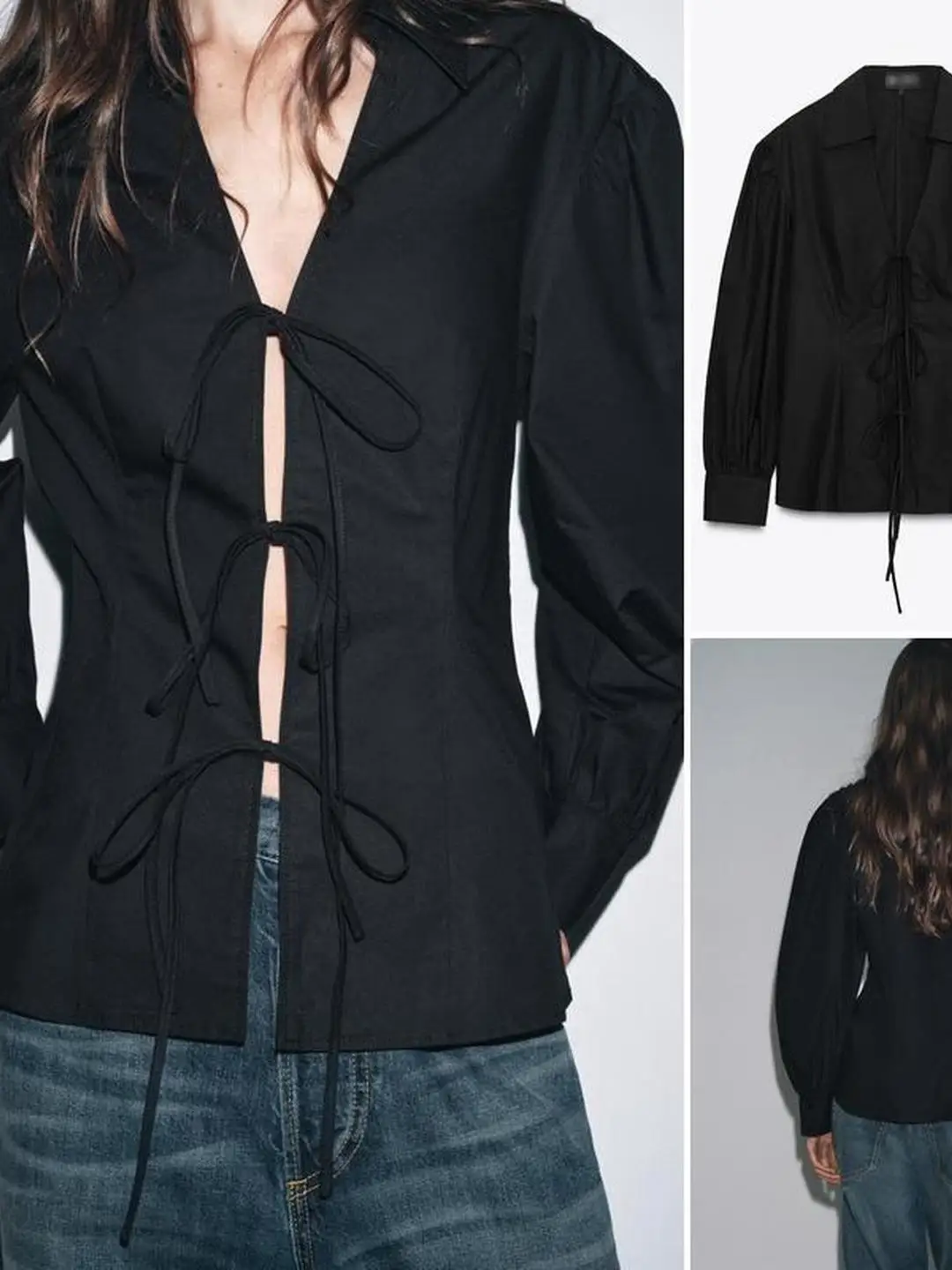 French Sle Long Sve irt con chiusura a farfallino Colletto rialzato Dstring Nodo decorato Interno taglie forti da donna...