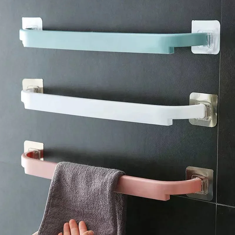 Adhesive Towel Rack for Bathroom Towel Bar Bath Shelf Wall Mounted Towel Hanger Toilet Suction Cup Holder Kitchen Organizer