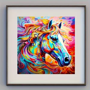 DIY 5d Diamond Malerei Kit, Oktopus, Pferd, Wolf, Leuchtturmtier, Landschaftsblume, Kunstdekor, Stickkit, 1 Set 8 Hauptverkaufsbilder mit Pferden - №1