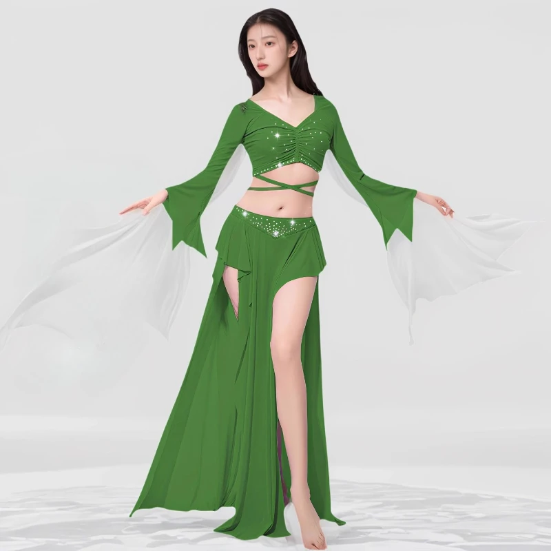 

Belly Dance Costume Set Suit Outfit Top and Skirt Sequin Spring Mesh For Adult Women Stage Performance Personal Practice Clothes