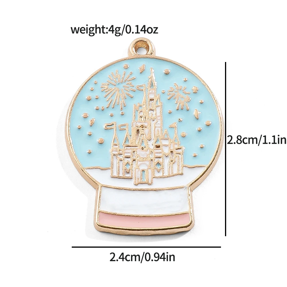 10Pcs/lot Cute Castle Crystal Ball Enamel Charms Jewelry Accessories for DIY Earrings Jewelry Make Bracelet Pendants