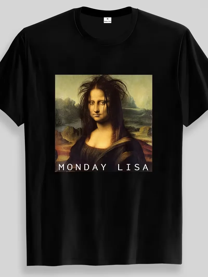Funny Monday Lisa Mona Lisa Parody Graphic T-Shirt Unisex & Women Sarcastic Art Print TeeCasual Summer Streetwear Top