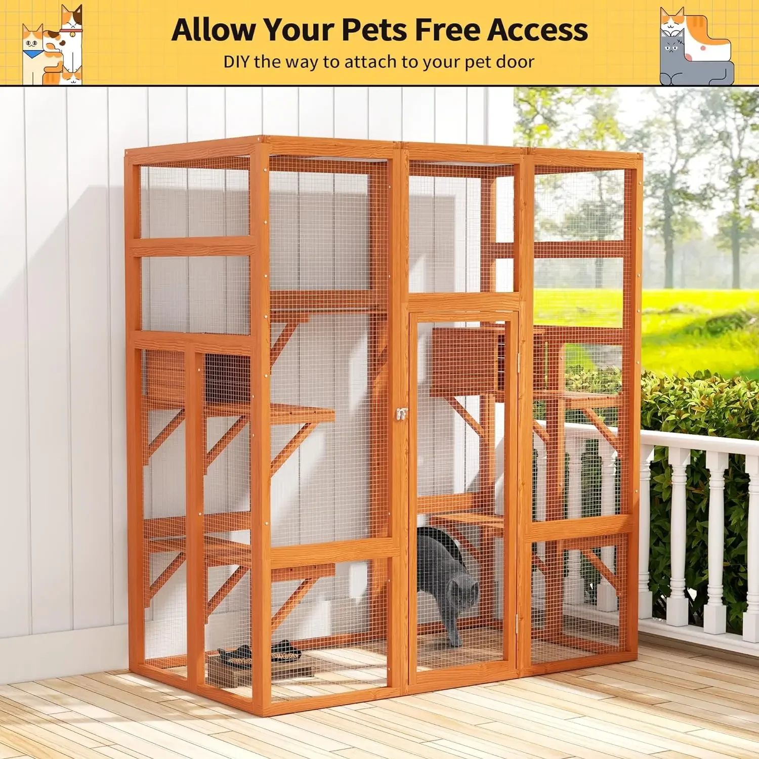 Imagem -06 - Madeira Extra Large Outdoor Cat Cage Casa com Condomínio Montado Play Run Recinto Interior Kitty Janela Kennel 70