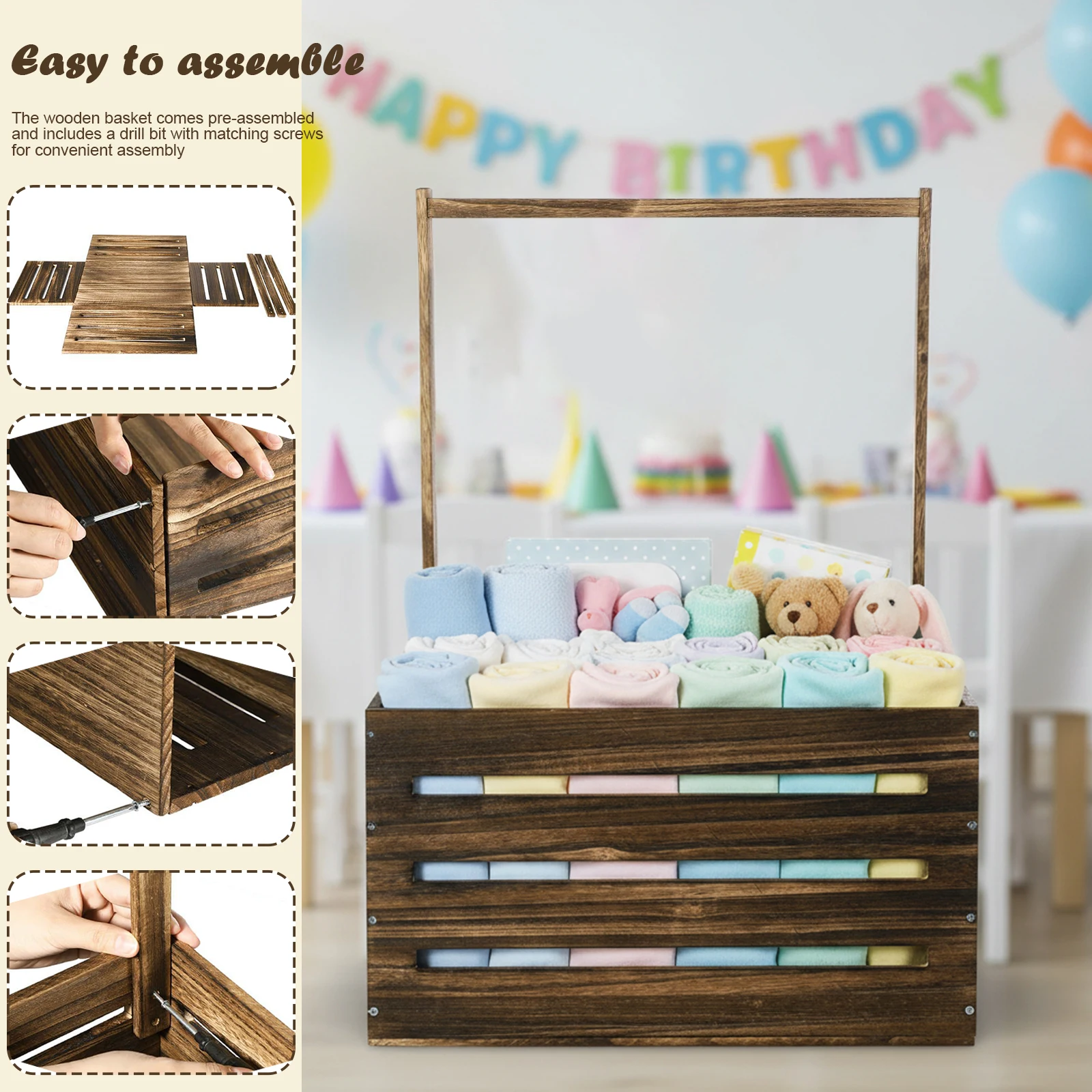 

Wooden Baby Shower Crate Closet Girl Clothes Gender Reveal Storage Box Pregnancy Gifts for New Parents