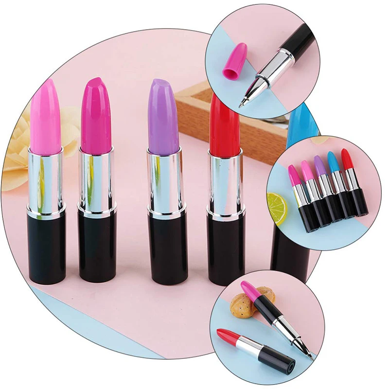 40pcs Lipstick Shape Pen Ballpoint Writing Pens Lipstick Cute Ball Pens Novelty Office Stationery Students Children Gift