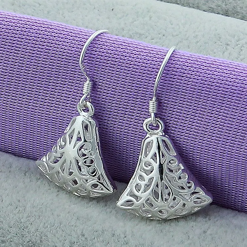 

925 Sterling Silver Hollow Sector Drop Earrings For Woman Wedding Engagement Fashion Party Charm Jewelry