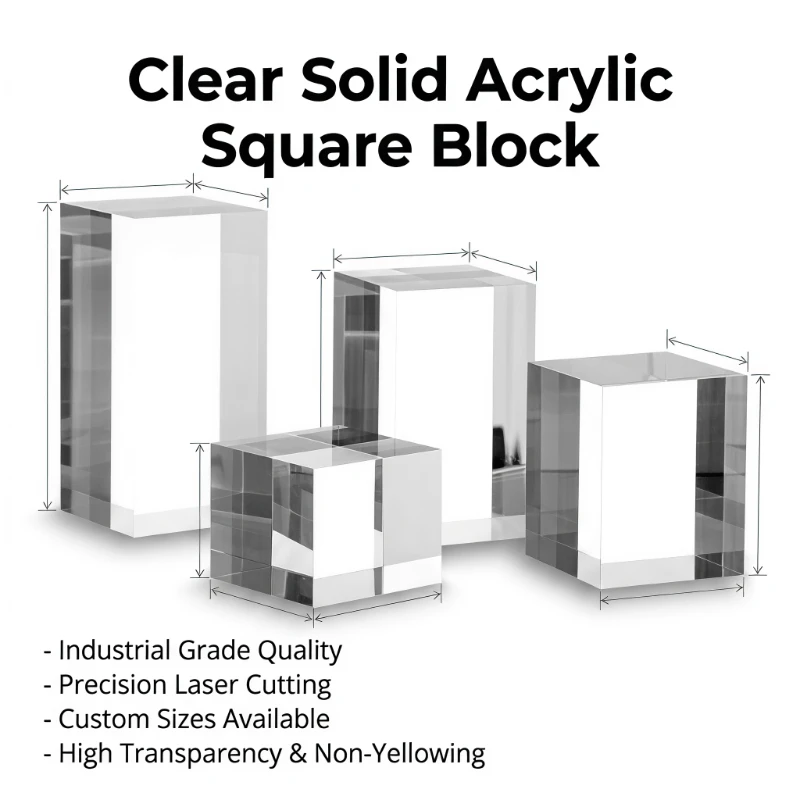 Clear Solid Acrylic Square Block Pillar, PMMA Display Pedestal Base for Jewelry, Mini Ornaments, Figurine Models, Toys, Cosmetic view 5