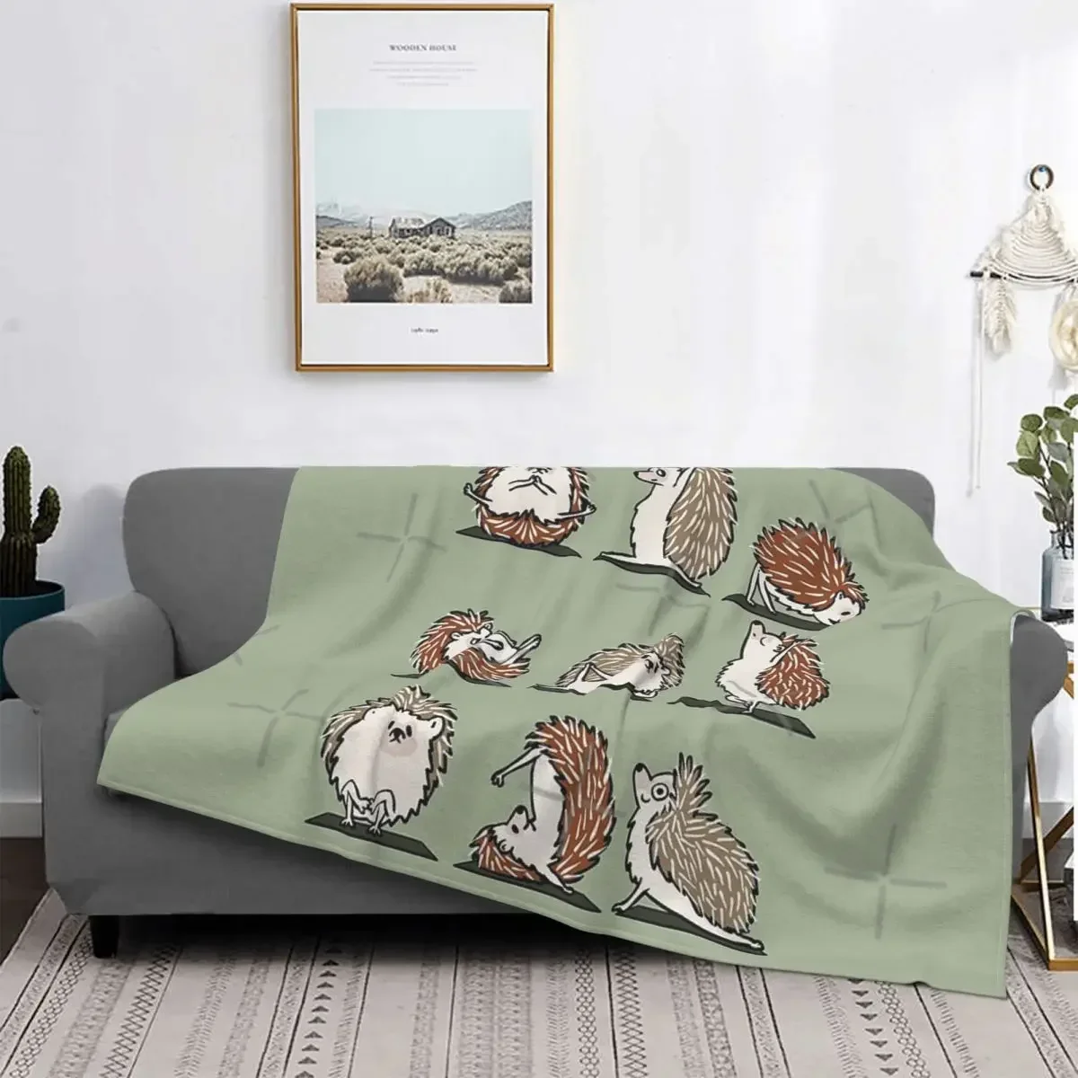 Flannel Fleece Blanket Soft Cozy Plush Blanket for Children Teens Girls Adult Throw Blanket for Sofa Couch with Hedgehog Design