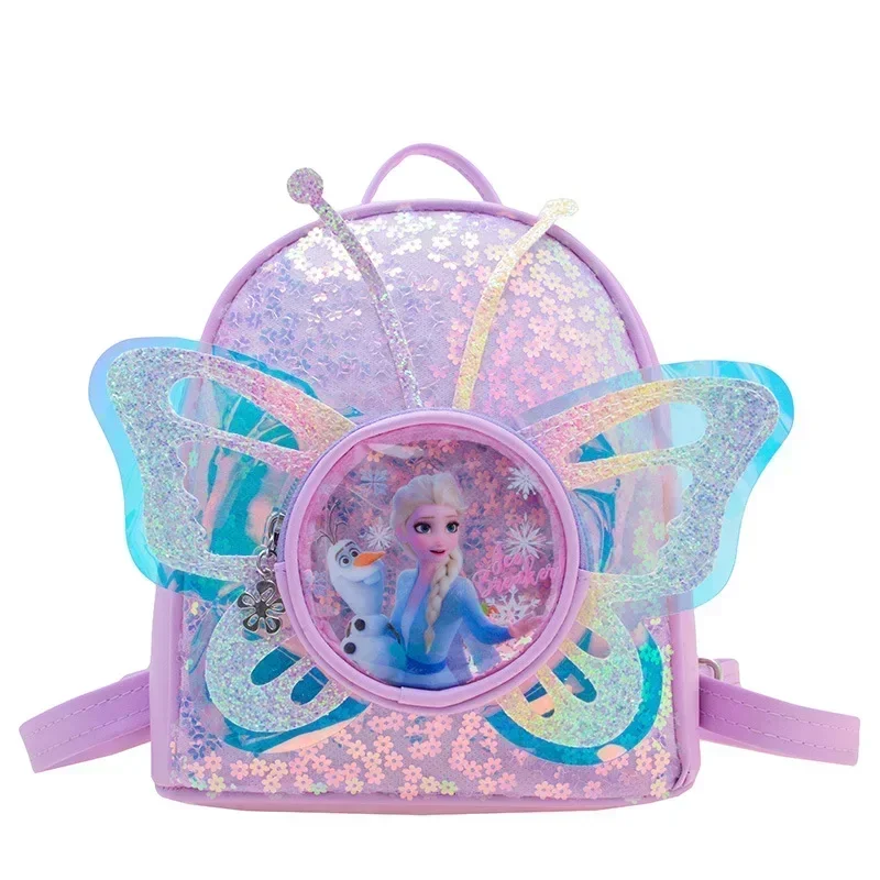 Mode paillettes papillon Disney congelé Elsa princesse fille sac à dos fille bébé cartable mignon Mini sac à main