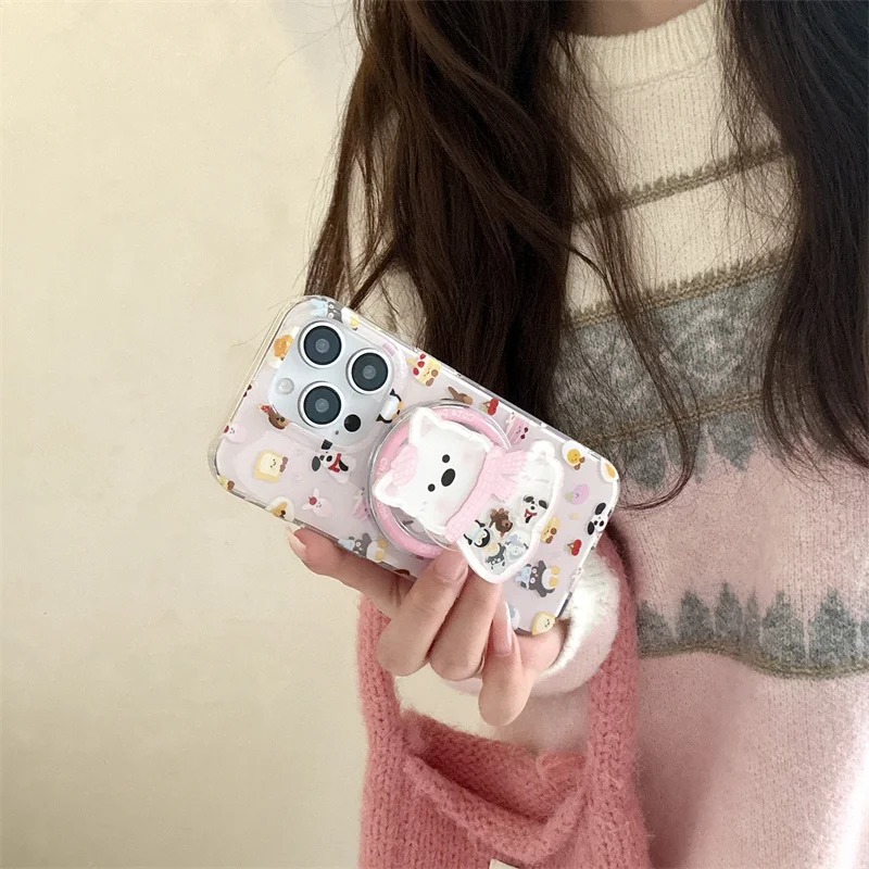 

Cute Animal Penguin Snowman Shake magnetic stand for iPhone 13 14 15 16 Pro Max Magsafe magnetic wireless charging phone case