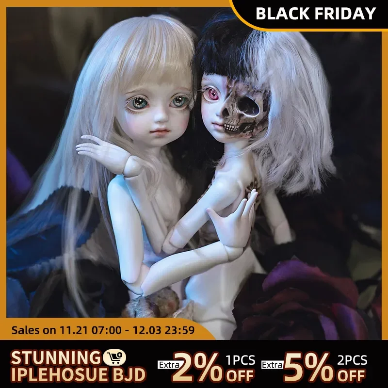 Evelyn Reversible BJD Dolls Resin 1 Body 2 Dolls European Court Style Human Face Dark Wind Skull Face Conjoined Flip Art Toy