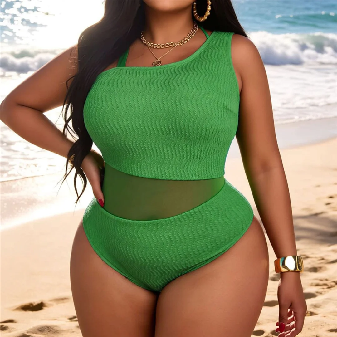 0XL - 4XL 2026 Splicing Mesh Transparenter Badeanzug in Übergröße für Damen, Einteiliger Badeanzug, Badebekleidung, Badeanzug V8209 – Detail 4