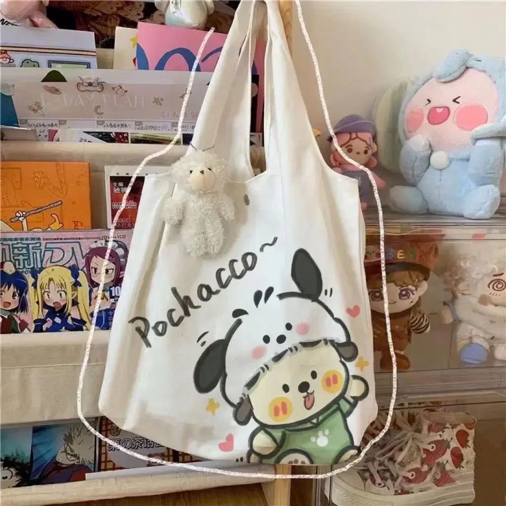 Kawaii Sanrio Pochacco Cute Girl Cartoon Shoulder Bag Retro Large Capacity Student Class Canvas Bag Gift