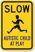 CCPARTON Metal Sign Slow Autistic Child at Play Signs Warning Sign Caution Safety Sign Traffic Road Sign Aluminum Indoor