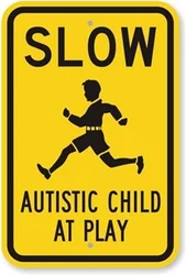 CCPARTON Metal Sign Slow Autistic Child at Play Signs Warning Sign Caution Safety Sign Traffic Road Sign Aluminum Indoor