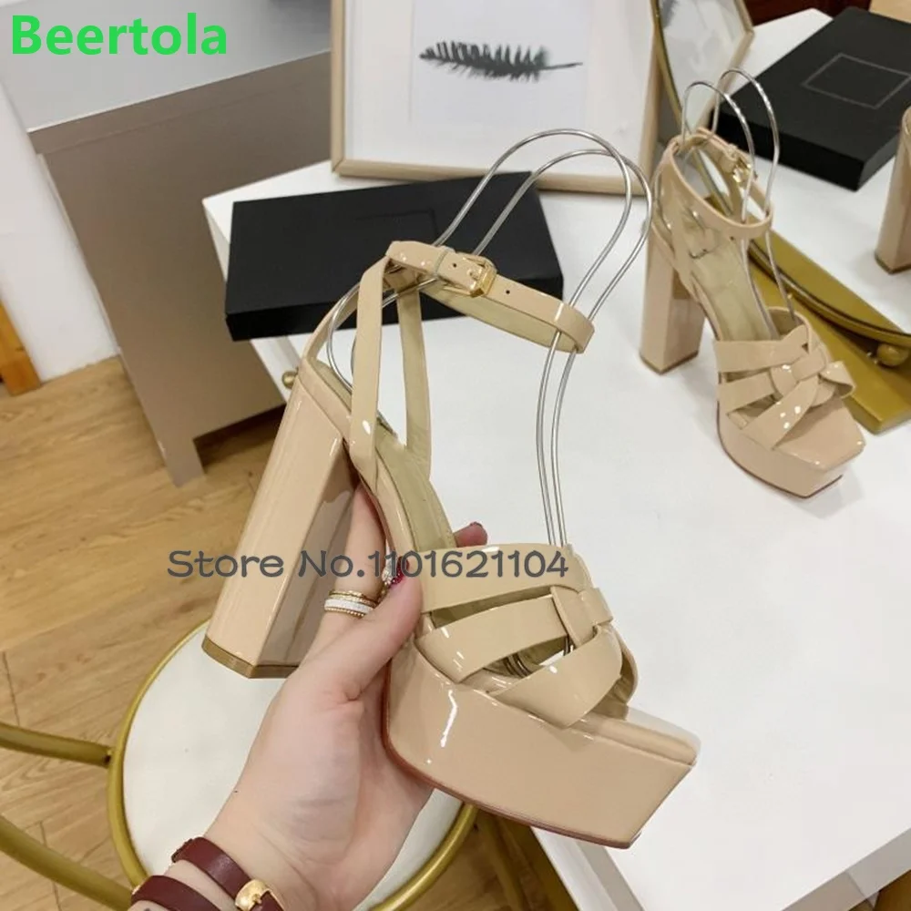 Platform Chunky Heel Luxury Sandals For Female Women 2024 New Square Toe Ankle Buckle Strap Summer Elegant Fashion Sexy Shoes