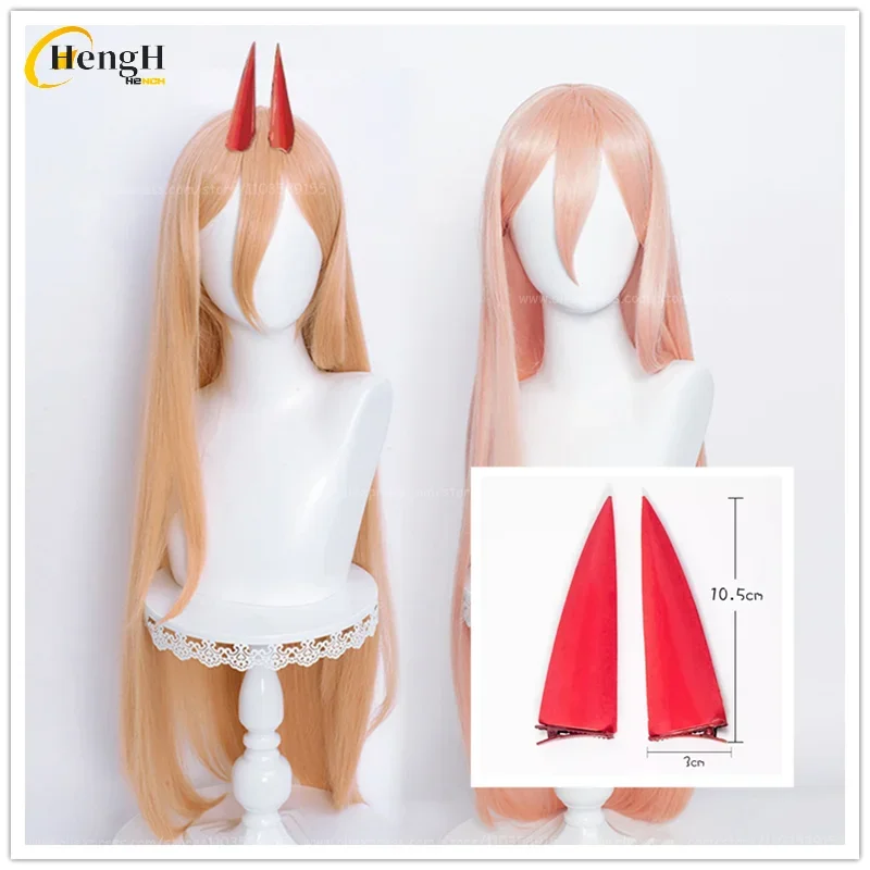 2 Styles Power Synthetic Anime Long 100cm Orange Pink Straight Hair Cosplay Wig With Horns Heat Resistant Hair Party Woman Wigs