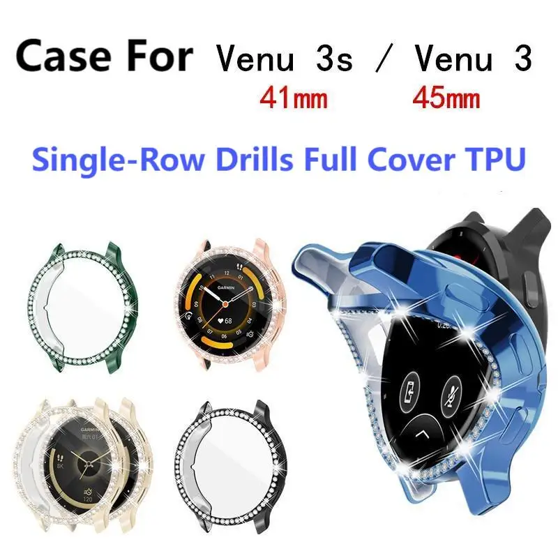 Bling TPU Case For Garmin Venu 3 Samrt Watch Strap Diamond Crystal Venu3s Soft Bumper Protective Cover Screen Protector Band