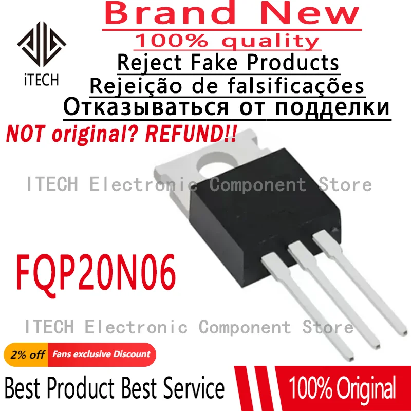 (10-50)pcs/lot Original FQP20N06 N-Channel Power MOSFET 20A/60V 60mOhms TO-220 Chip 20N06 100%New and Genuine