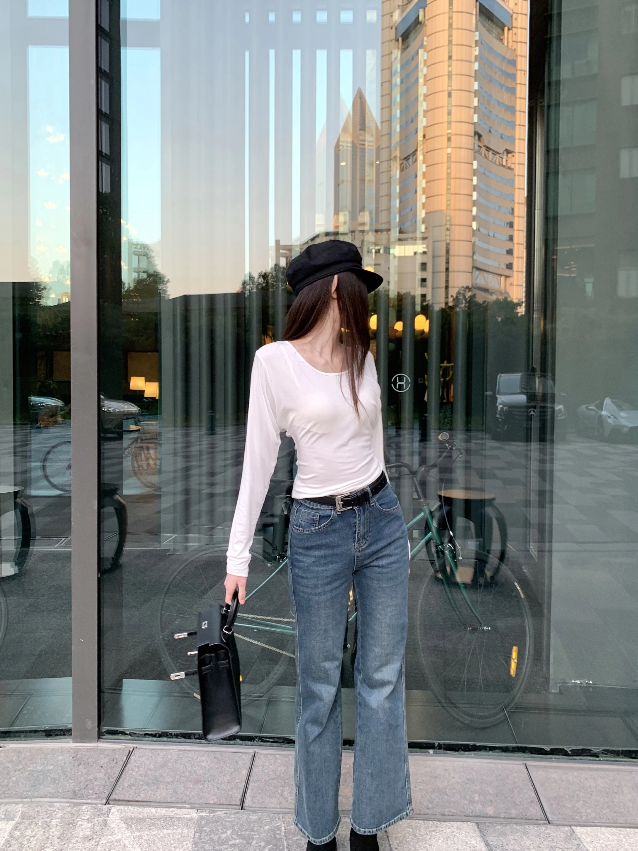 

Джинсы Nemowu с высокой талией, прямые, свободные, расклешенные, женские, повседневные, осенние, эластичные