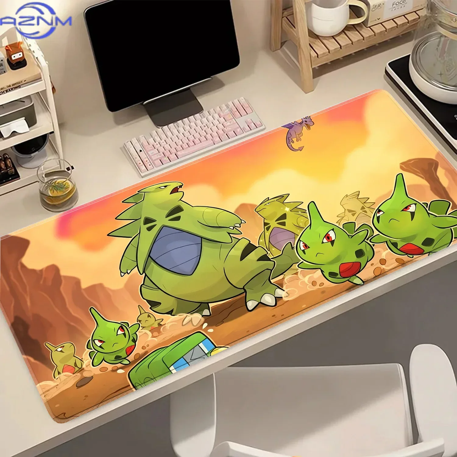 Anime Green Dinosaur Creatures Desert Sunset Scene Print Mouse Pad Rubber Non Slip Desk Mat For Gaming Office Laptop Decor