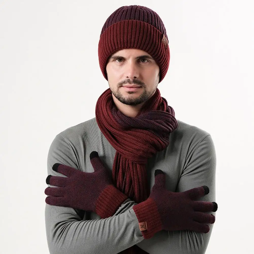 Winter Beanie Hat Scarf Gloves Set for Women Men Warm Wool Beanie Long Scarf Neck Warmer Touchscreen Gloves 3 in 1 Set